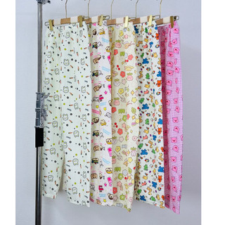 Quần dài hoạ tiết 6 màu dễ thương chất đũi gân peonyb - Culottes suông ống rộng mặc ở nhà đi ngủ kiểu dáng bánh bèo