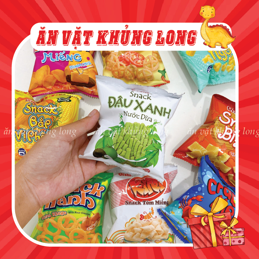 Bim bim oishi (gói 6g) vị đậu xanh nước dừa, bắp phô mai, bí đỏ, tôm, cua nhiều vị ngon