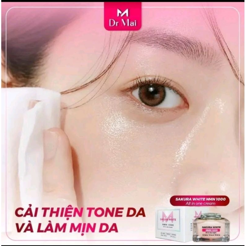 Kem dưỡng trắng da chống nắng hoa anh đào Sakura White Nmn 1000 All in one cream