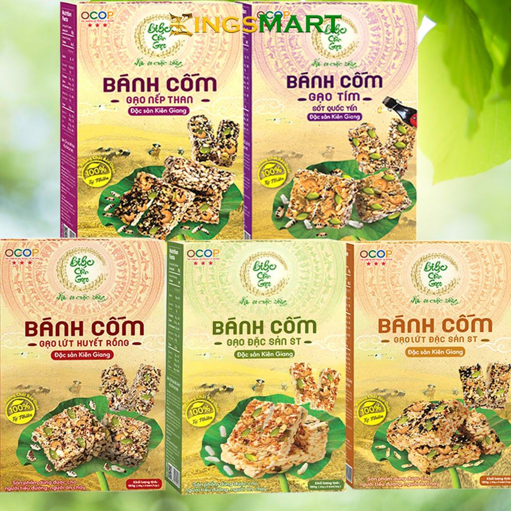 Bánh cốm gạo thuần chay - từ gạo ST, gạo lứt, gạo nếp than, gạo tím - Thương hiệu BIBO - Đặc sản Kiên Giang - Kingsmart