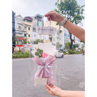 Túi bóng kiếng đựng hoa sáp, hoa kẽm nhung, hoa handmade có quai cầm tiện dụng