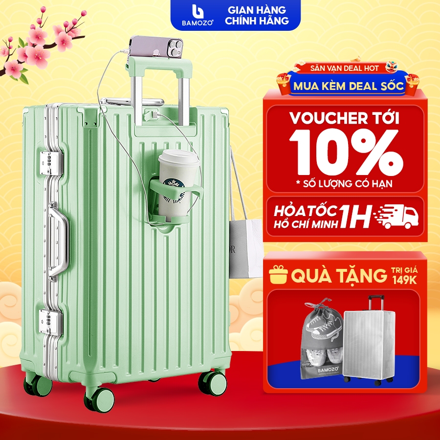 Vali khung nhôm khóa sập Bamozo 9066 size 20/24 inch cao cấp bịt 4 góc kim loại chống va đập bảo hành 5 năm