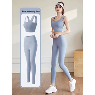 Bộ đồ tập gym, tập yoga nữ với áo bra bản to có đệm mút liền và quần dài cạp cao mặc tôn dáng