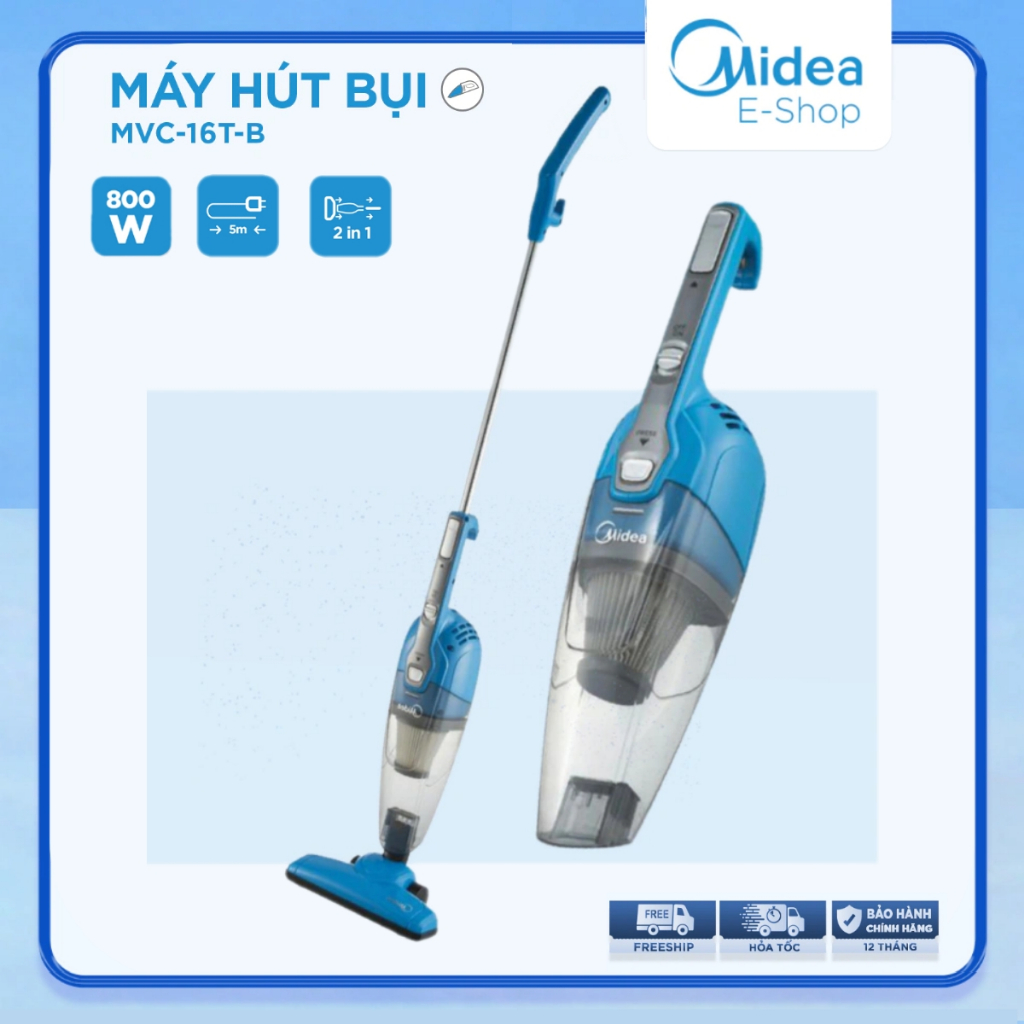 Máy hút Bụi cầm tay Midea MVC-16T-B, công suất 800W, dây điện 5m, bộ lọc Hepa H13, 84dB