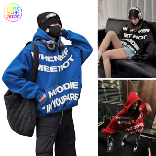 Áo Hoodie Nỉ PE Boxy Unisex Nam Nữ Whenever Nón 2 lớp Dày Dặn fom rộng chữ