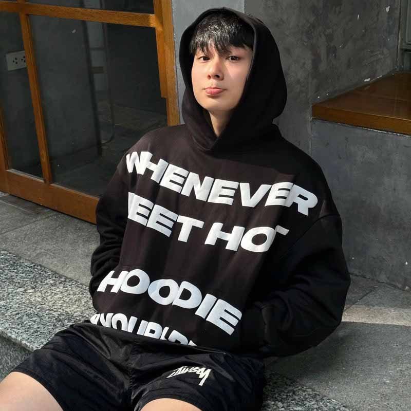 Áo Hoodie Nỉ PE Boxy Unisex Nam Nữ Whenever Nón 2 lớp Dày Dặn fom rộng chữ in nổi 2024 - win99 | BigBuy360 - bigbuy360.vn
