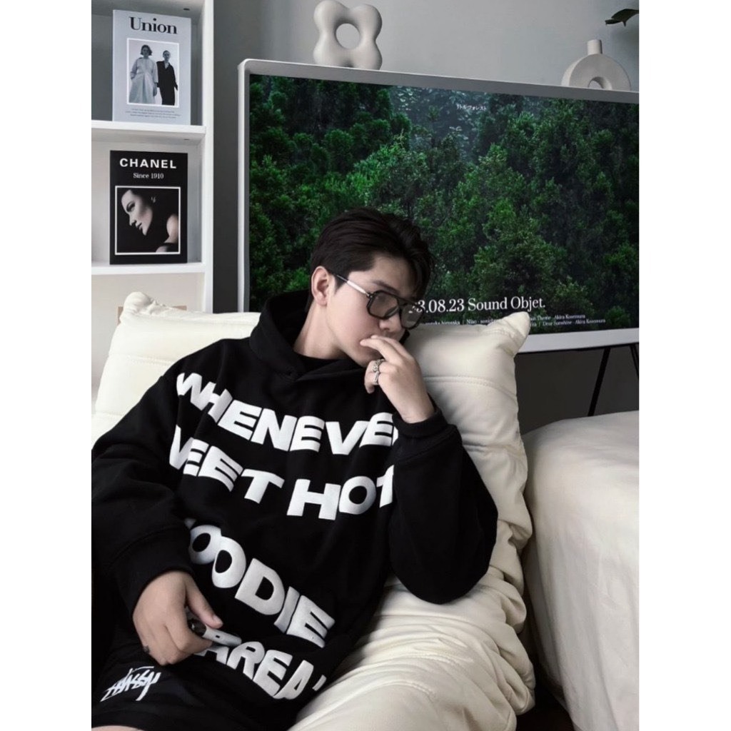 Áo Hoodie Nỉ PE Boxy Unisex Nam Nữ Whenever Nón 2 lớp Dày Dặn fom rộng chữ in nổi 2024 - win99 | BigBuy360 - bigbuy360.vn