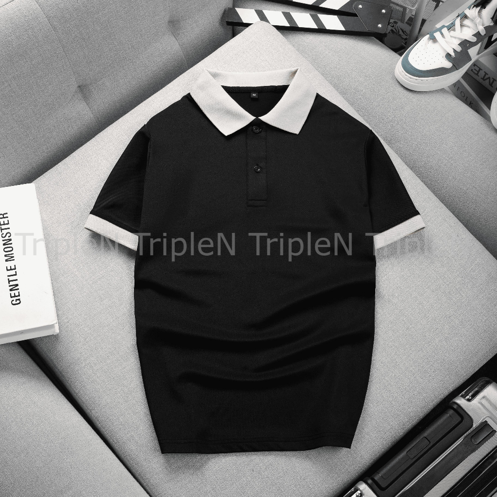 Áo thun polo nam trơn TripleN chất liệu vải cá sấu thoáng mát, phối màu trẻ trung