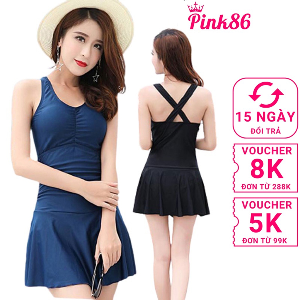 Đồ bơi nữ dáng váy kín đáo, đồ bơi váy liền có quần short bên trong BK-219i