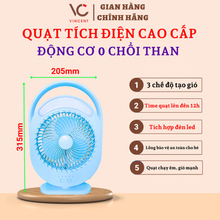 Quạt sạc tích điện,quạt để bàn vincent led -yg-719 có dây usb,đèn led đọc sách,3 chế độ gió-dung lượng pin 4400mah
