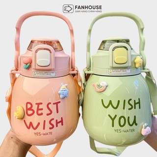 Bình giữ nhiệt Ulike 1000ml Fan House bình nước khắc tên có ống hút inox 304 giữ nhiệt 12h tặng Sticker trang trí