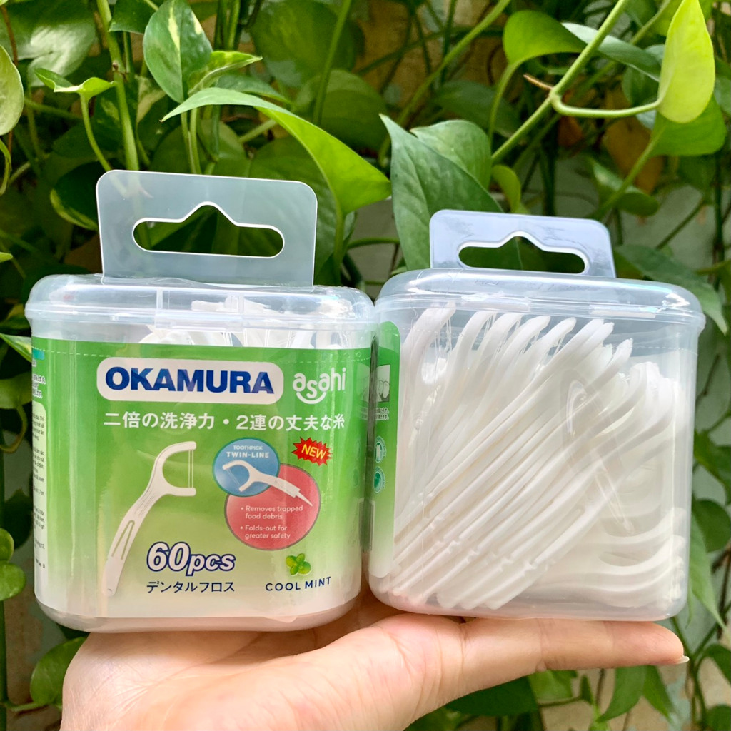 Tăm chỉ kẽ Okamura Asahi 60 cây / hộp chăm sóc răng miệng - Tăm chỉ kẽ răng Okamura hộp 60 cây