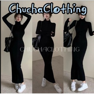 Đầm body đen chất len tăm cổ cao 5 phân dáng dài maxi ôm Body tôn dáng, Đầm giữ nhiệt cao cổ - Chuchaclothing