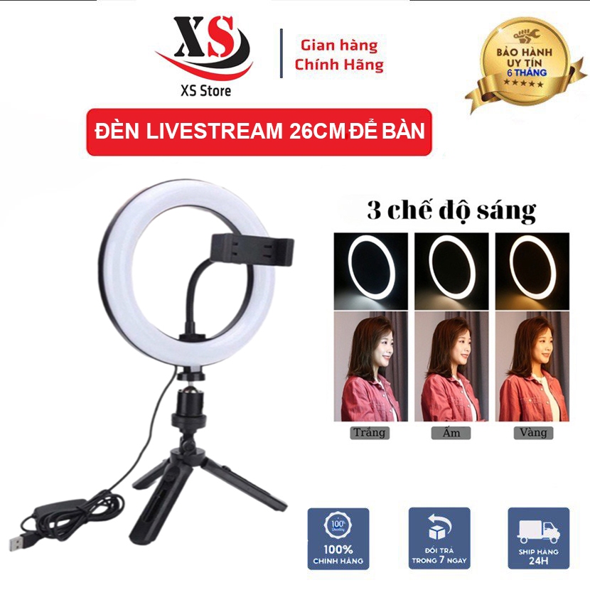 Đèn Để Bàn 26cm,30cm, Có Kẹp Điện Thoại, Quay Video, Livestream, Kèm Chân Gấp Gọn -  XS Store