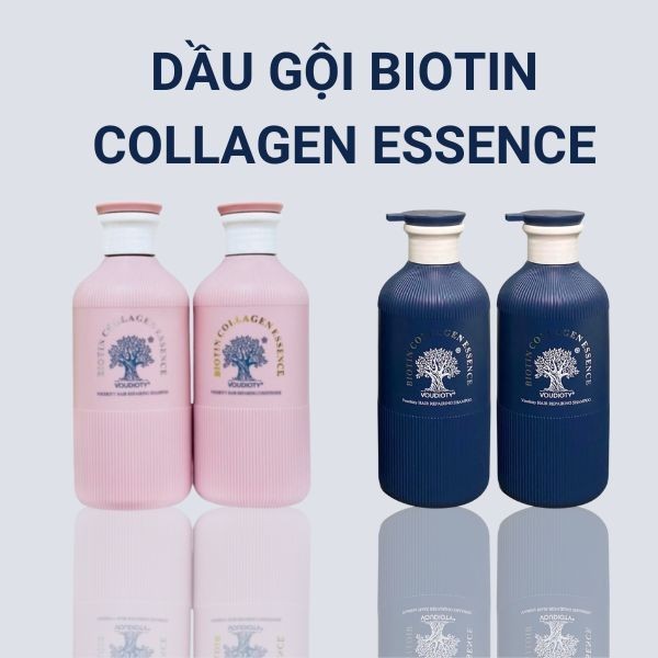 Cặp Dầu Gội Xả Biotin Collagen Xanh - Hồng Essence 500ML | Giảm Rụng Tóc, Kích Mọc Tóc, Phục Hồi Tóc Khô Xơ