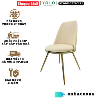 Ghế Ăn YOLO Aurora,Da PU, Chân Sắt Mạ Vàng. Nhập Khẩu Cao Cấp Hiện Đại, Căn Hộ Chung Cư Nhà Phố