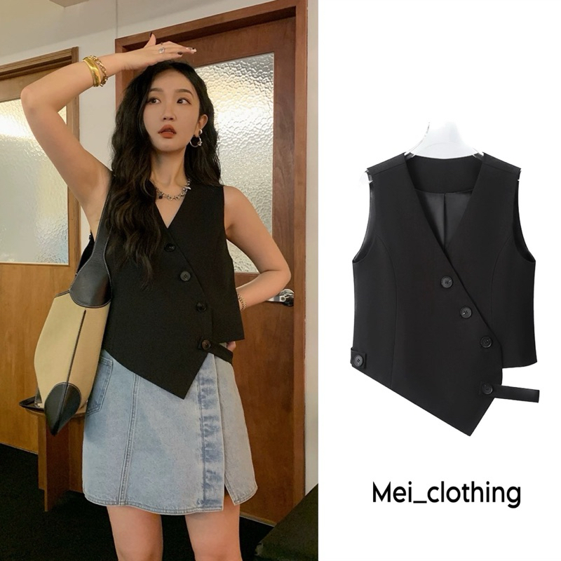 Áo vest gile 2 lớp, áo vest cổ V vạt chéo style tối giản dành cho nữ G2