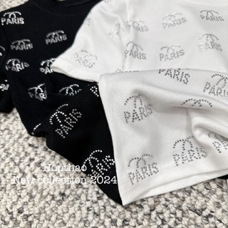 áo phông cộc tay đính đá chữ Paris