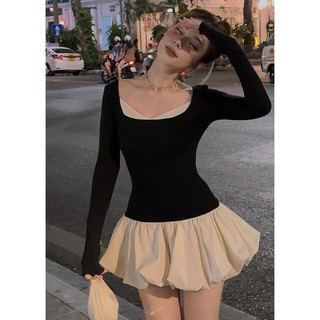 🌻 ĐẦM ĐEN TAY DÀI PHỐI NUDE BỒNG XOÈ 🌻