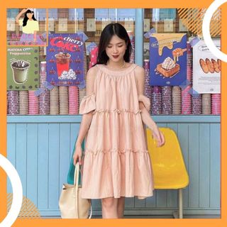 Váy babydoll cổ yếm Đầm xòe tay bồng 3 tầng dáng xòe Anie V229