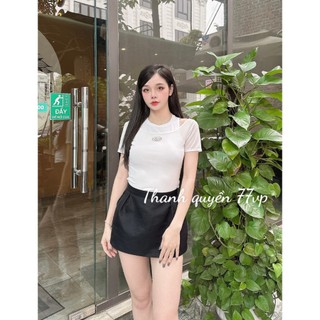 Áo cộc tay thun pha lưới cổ tròn kèm tang chữ D