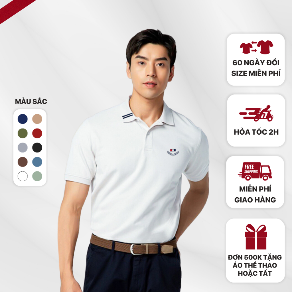 Áo Polo nam thêu cao cấp  SIXMEN VICTORY - polo vải cá sấu cotton CVC thoáng mát nam tính