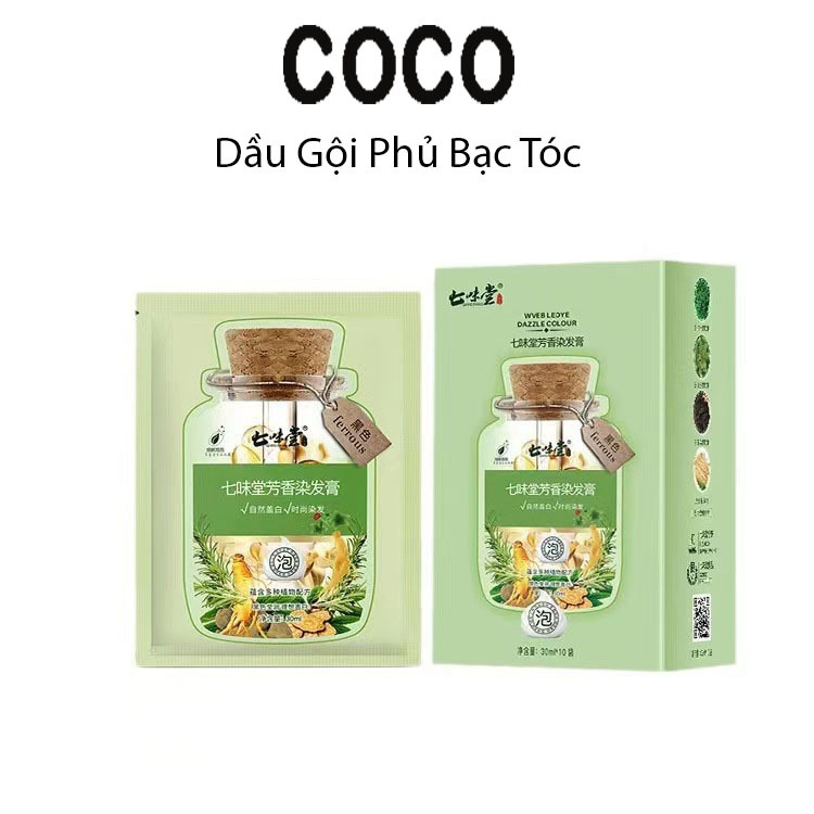 (Hộp 10 Gói) Dầu Gội Nhuộm Màu Tóc Thảo Dược, Dầu Gội Phủ Bạc Tóc, Nuôi Dưỡng Tóc Khoẻ Óng Mượt