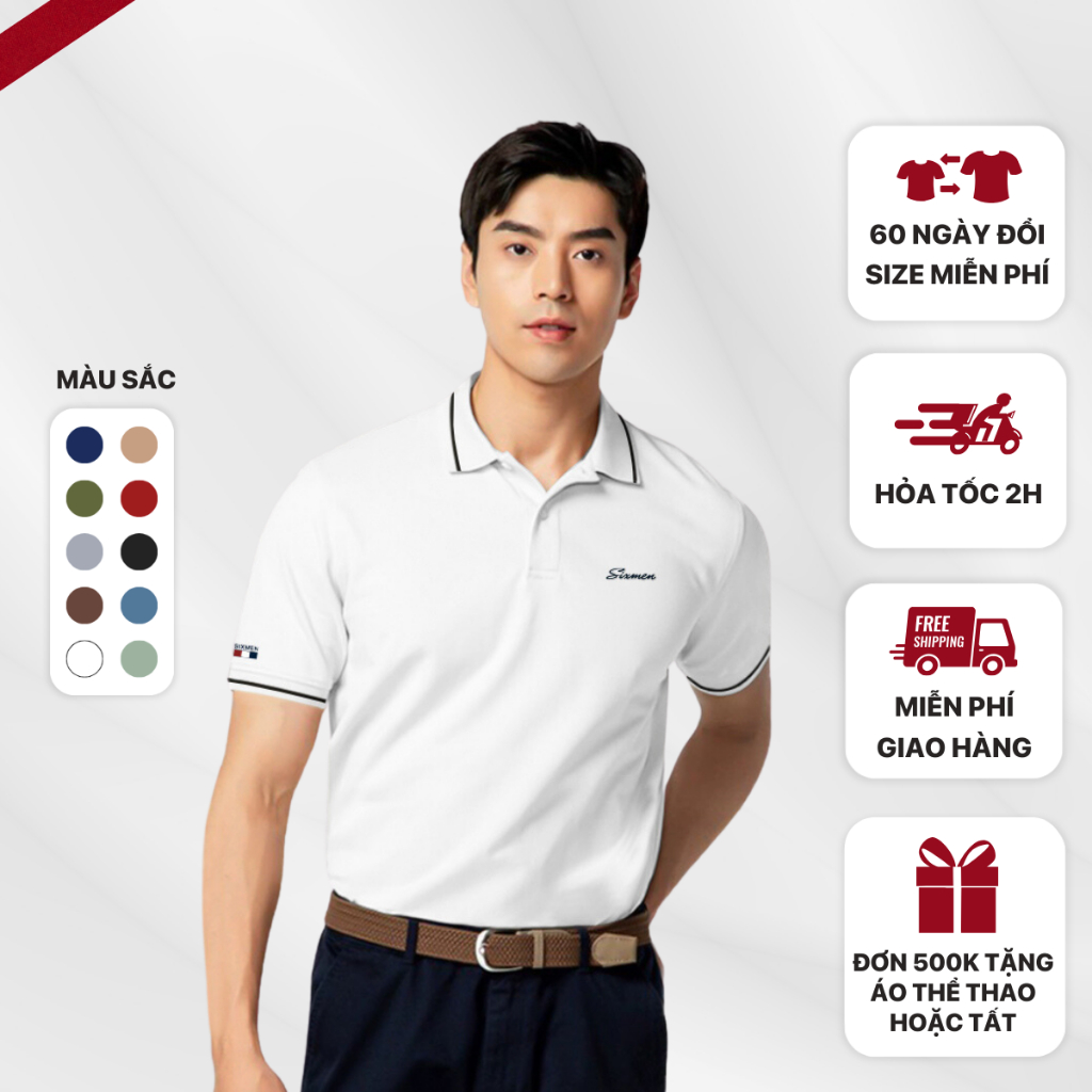 Áo thun Polo nam cao cấp có cổ bẻ SIXMEN  - PRIMEI SIXMEN - vải cá sấu cotton thoáng mát, thanh lịch