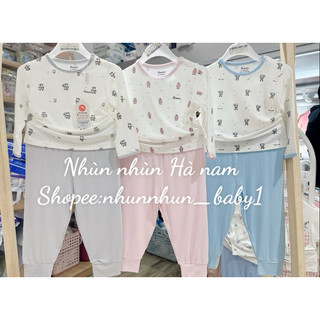 (Nhùn nhùn)Bộ quần áo dài tay cài vai Avaler sợi tre size từ 6-9m đến 3-4y