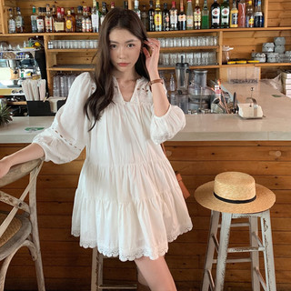 Đầm xòe tay phồng, váy baby doll phối ren kiểu Pháp sang trọng kiểu Pháp tua rua dành cho nữ