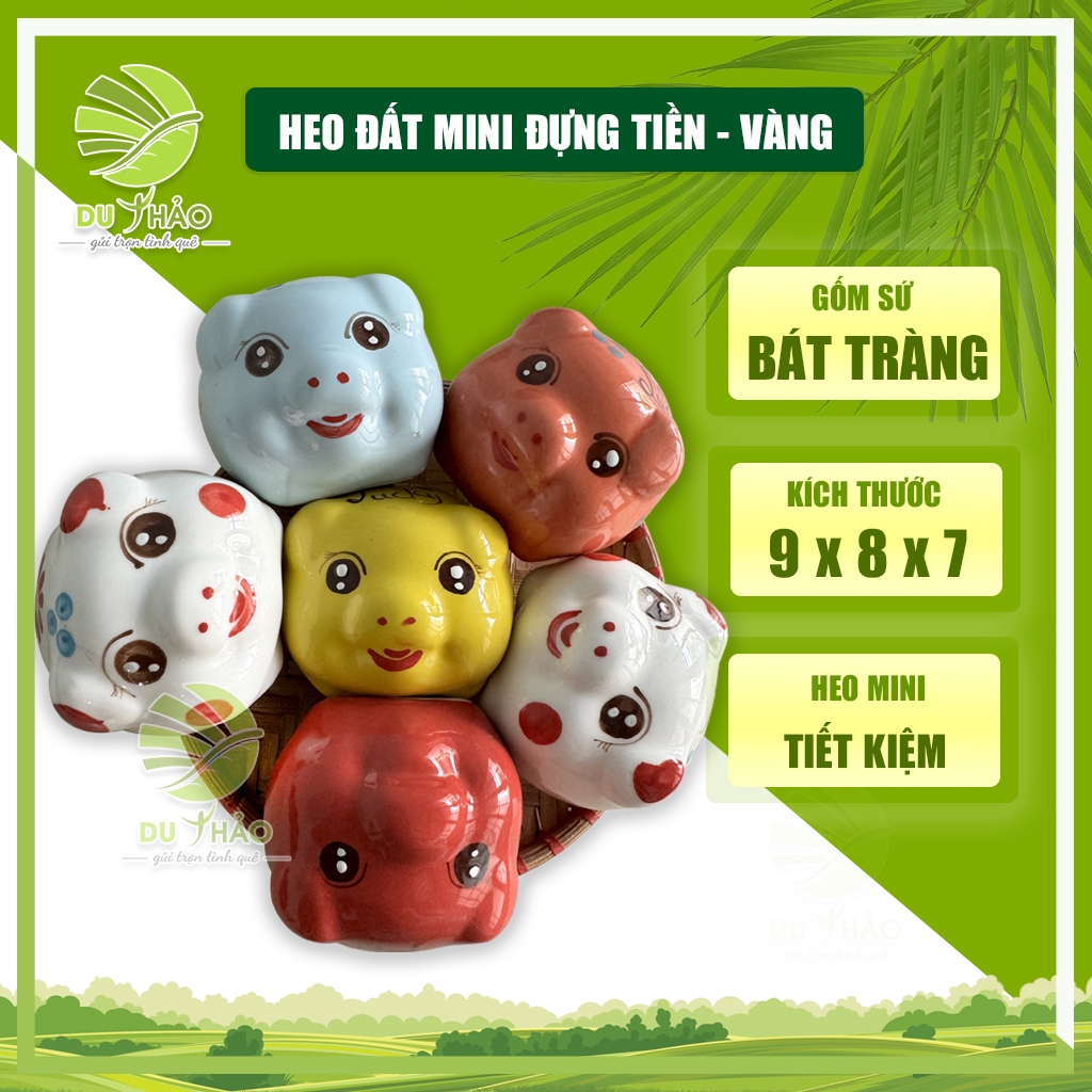 Ống heo tiết kiệm gốm Bát Tràng, heo đất mini trang trí bàn làm việc, quà tặng sinh nhật