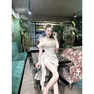 ĐẦM LỤA TRỄ VAI LÔNG DỰ TIỆC HÌNH THẬT