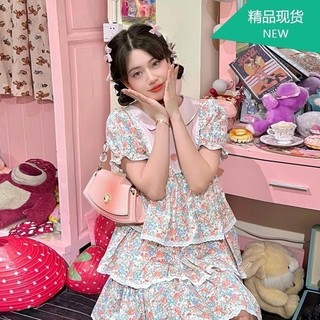 Đầm tiểu thư xếp tầng phối ren, cổ búp bê hoa nhí