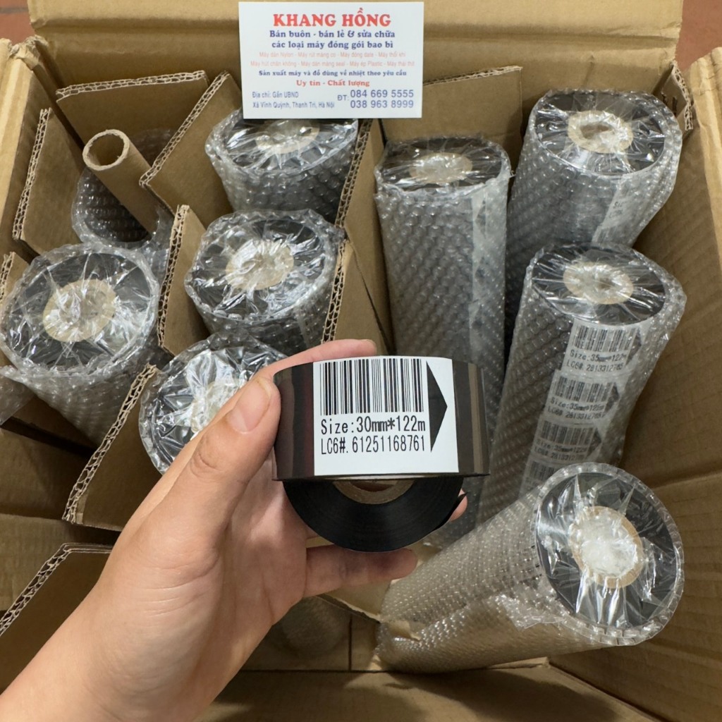 Combo 10 cuộn mực in date máy indate DY8, HP241B size 30*122m, 35*122m in được 30000 sản  phẩm - MÁY ĐÓNG GÓI KHANG HỒNG