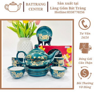 (6 MẪU)Ấm chén pha trà Bát Tràng-men xanh Cửu Long vẽ Vàng Thuận Buồm Xuôi Gió,
