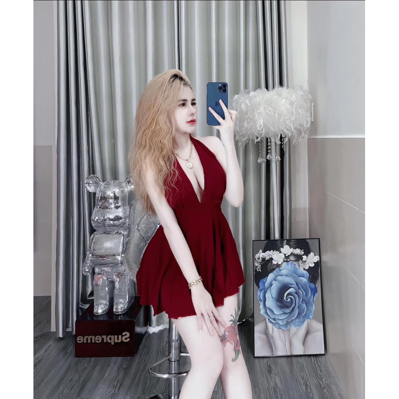 váy yếm hở lưng có mút kèm quần