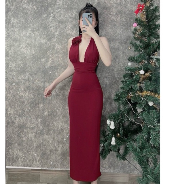 váy hoa cột cổ kèm mút hở lưng mặc được 2 kiểu
