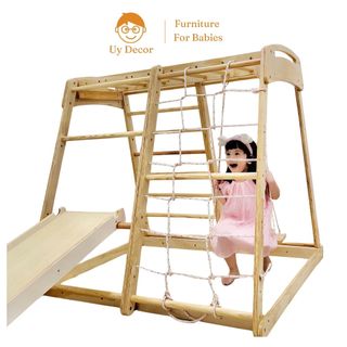 Cầu Trượt Cho Bé, Đồ Chơi, Trò Chơi Vận Động, Cầu Trượt Xích Đu Cho Bé Uydecor Gỗ Nhập Khẩu, Xà Đu Đa Năng