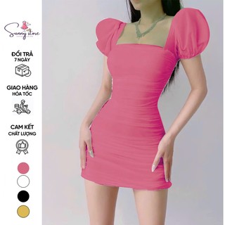 Đầm Body thun lưới cổ vuông body nhún