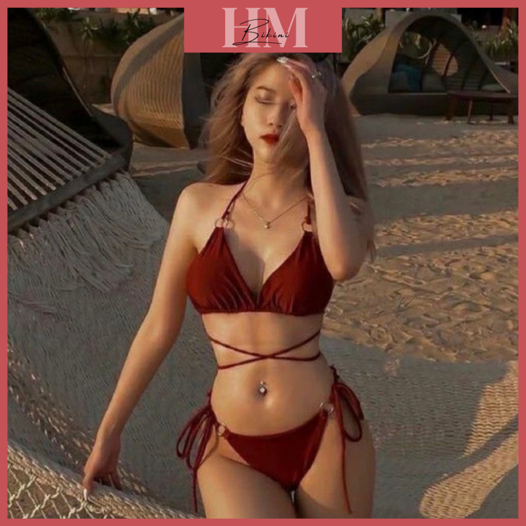 Bikini hai mảnh  tam giác phối khoen,kiểu dáng basic hình thật | BigBuy360 - bigbuy360.vn