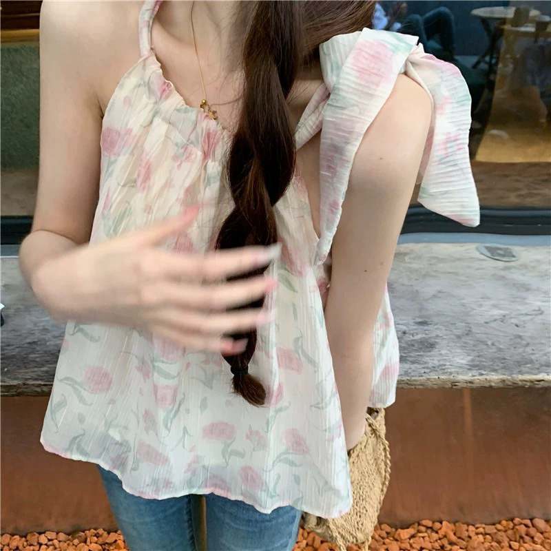 áo hoa cổ yếm cột dây vai