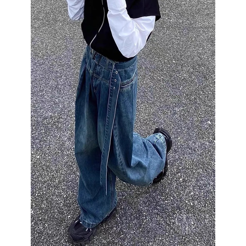 LUAstu Quần Jeans nam ống rộng UNISEX phong cách Hiphop cá tính 2024 Quần bò nam ULZZANG ống rộngng và