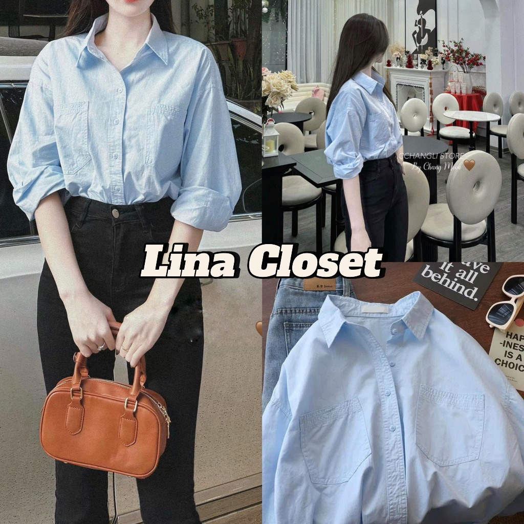 Áo sơ mi tay dài trơn basic chất thô mềm 2 túi ngực | BigBuy360 - bigbuy360.vn