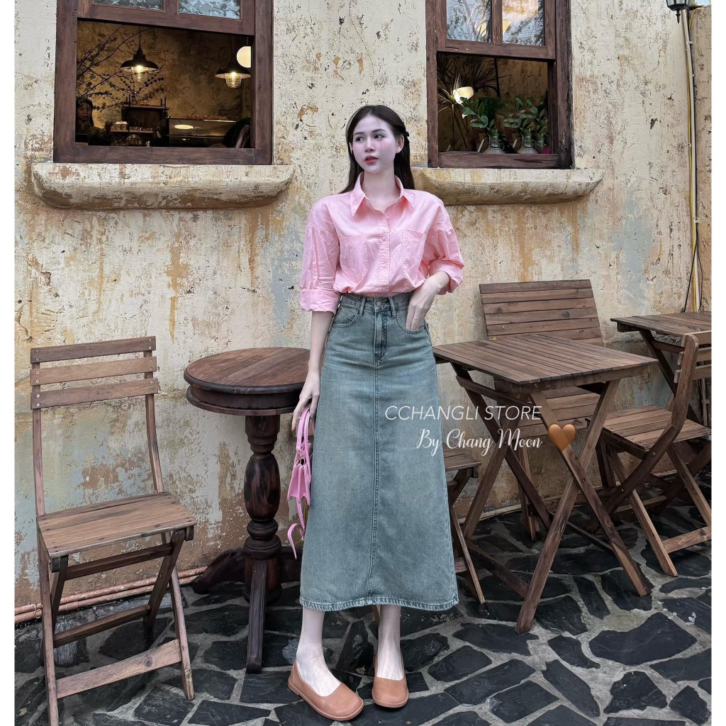 Áo sơ mi tay dài trơn basic chất thô mềm 2 túi ngực | BigBuy360 - bigbuy360.vn