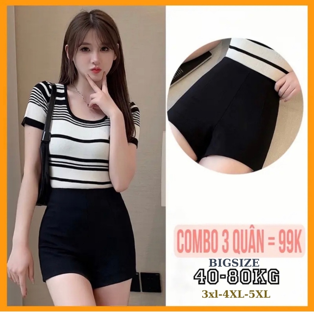 Combo 3 Quần Short legging BIGSIZE Tới 90kg  -quần Legging Nữ Chất Cottong Đẹp Dãn 4 Chiều