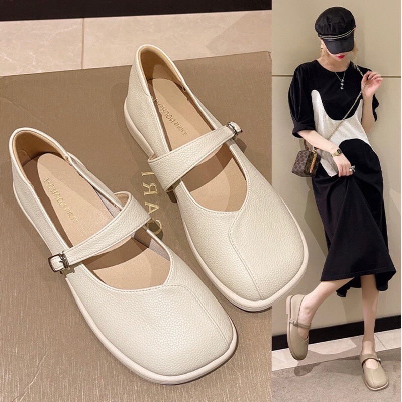 Giày nữ đế thấp mũi vuông, giày bệt búp bê đế cao su dẻo êm chân hàng Qccc có sẵn dễ phối đồ