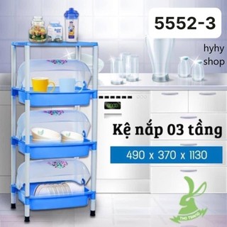 Kệ nắp 3 tầng 5552-3, kệ trạn úp chén bát có nắp đậy việt nhật