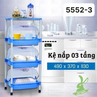 Kệ nắp 3 tầng 5552-3, Kệ úp chén bát có nắp đậy Việt Nhật cao cấp, kệ chén đa năng