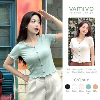 Áo thun kiểu nữ Vamivo ATK08, áo thun tăm nữ, cộc tay cotton