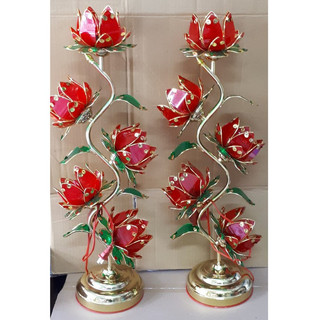 Bộ 2 Cây Đèn Thờ Hoa Sen 5 Bông cao 75cm ,hoa nhựa thân kim loại mạ vàng đẹp -giá rẻ-bảo hành 12 tháng